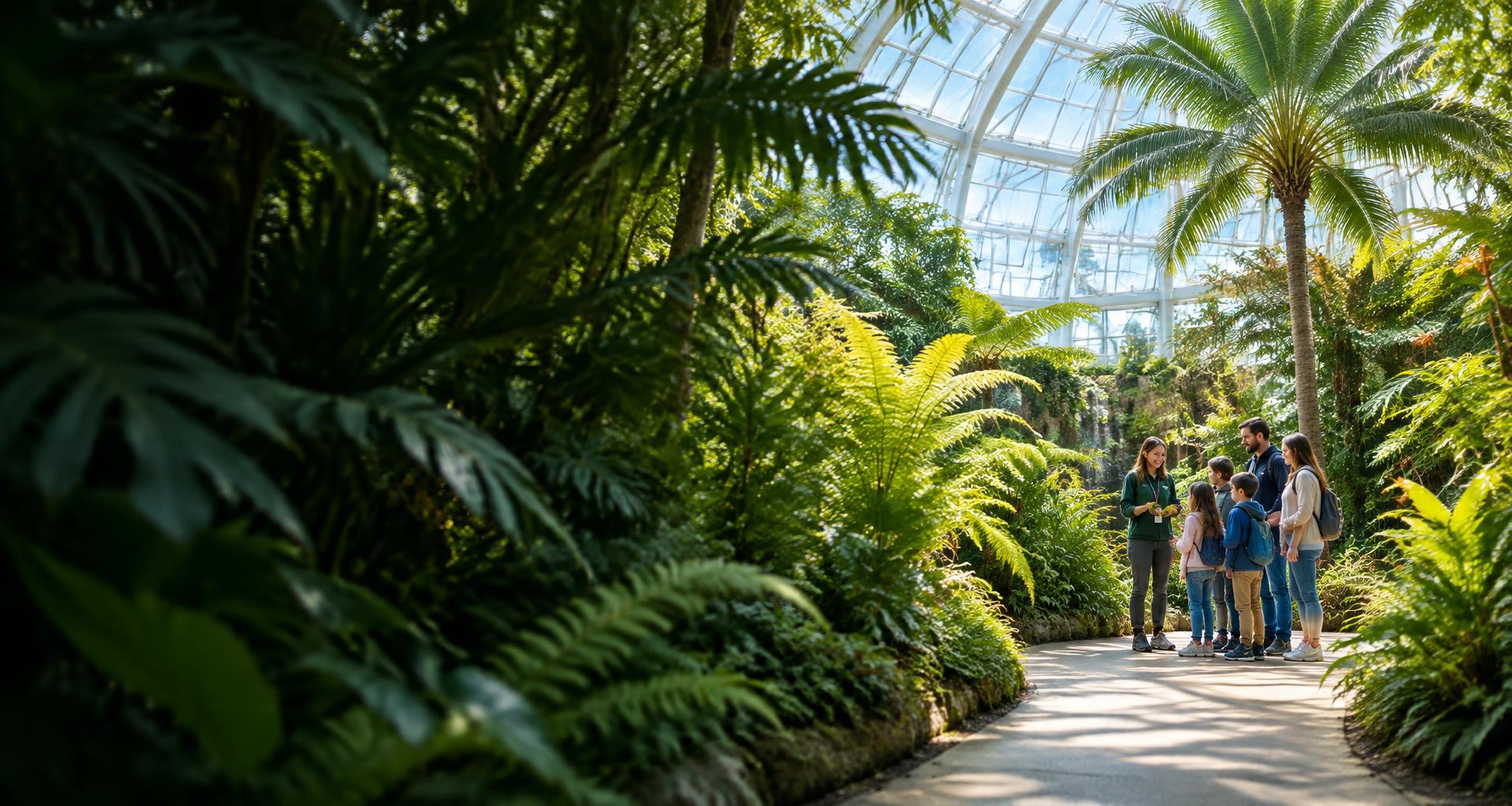 Visitors learning in a botanical conservatory